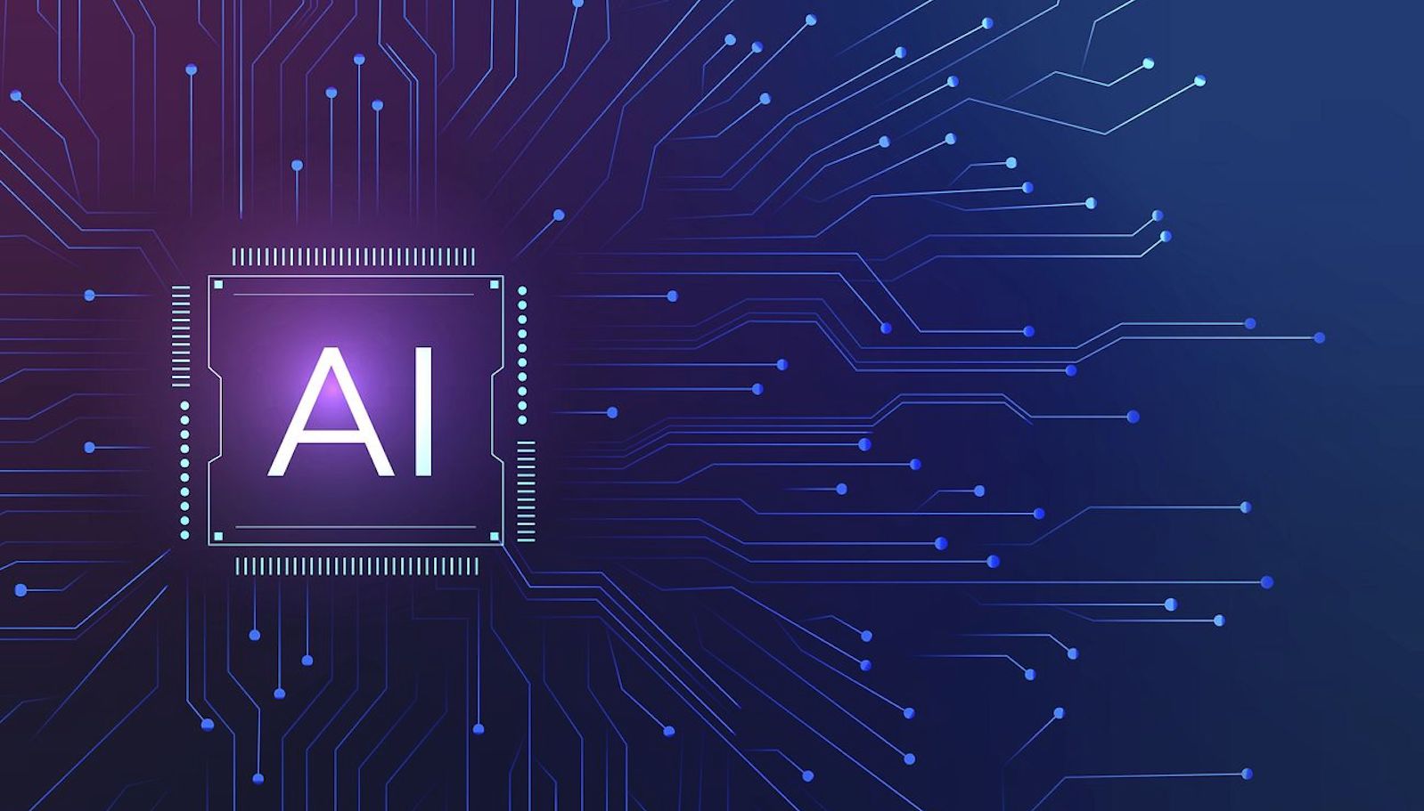 A computer chip that says "AI" against a purple and blue background with interconnected white lines