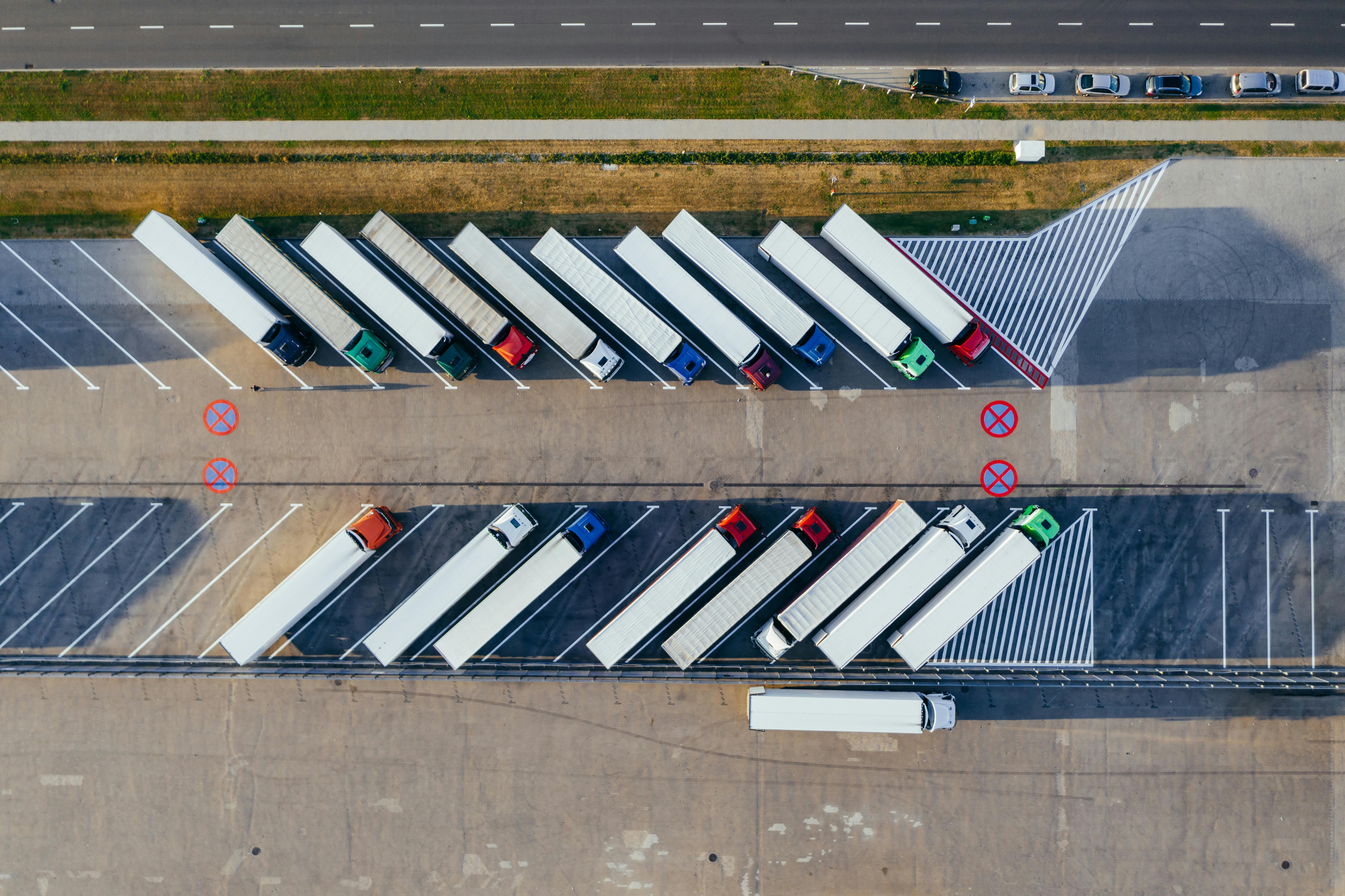 Aerial Photography Of Parked Semi-Trucks