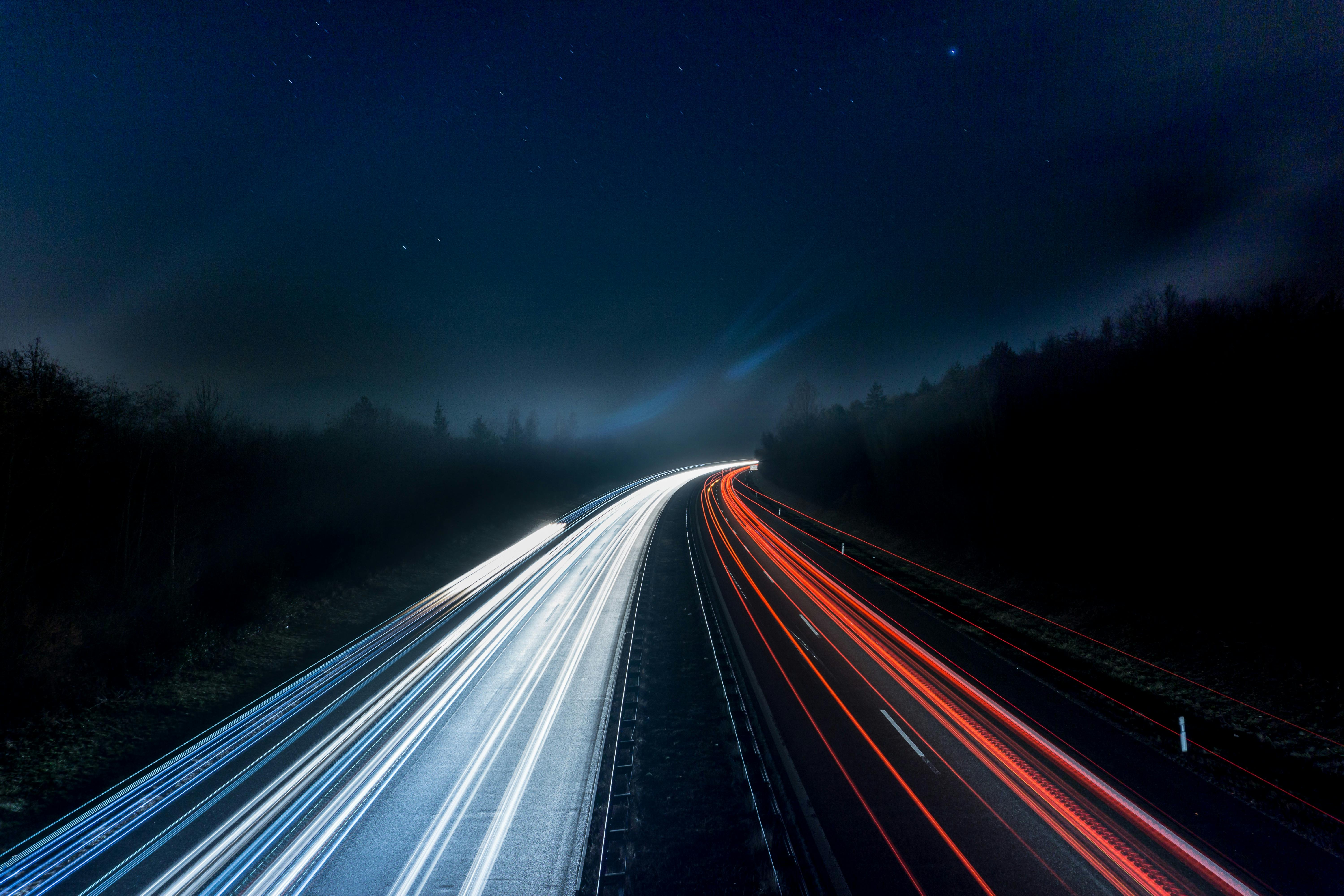 car light Trails on Highway at Night