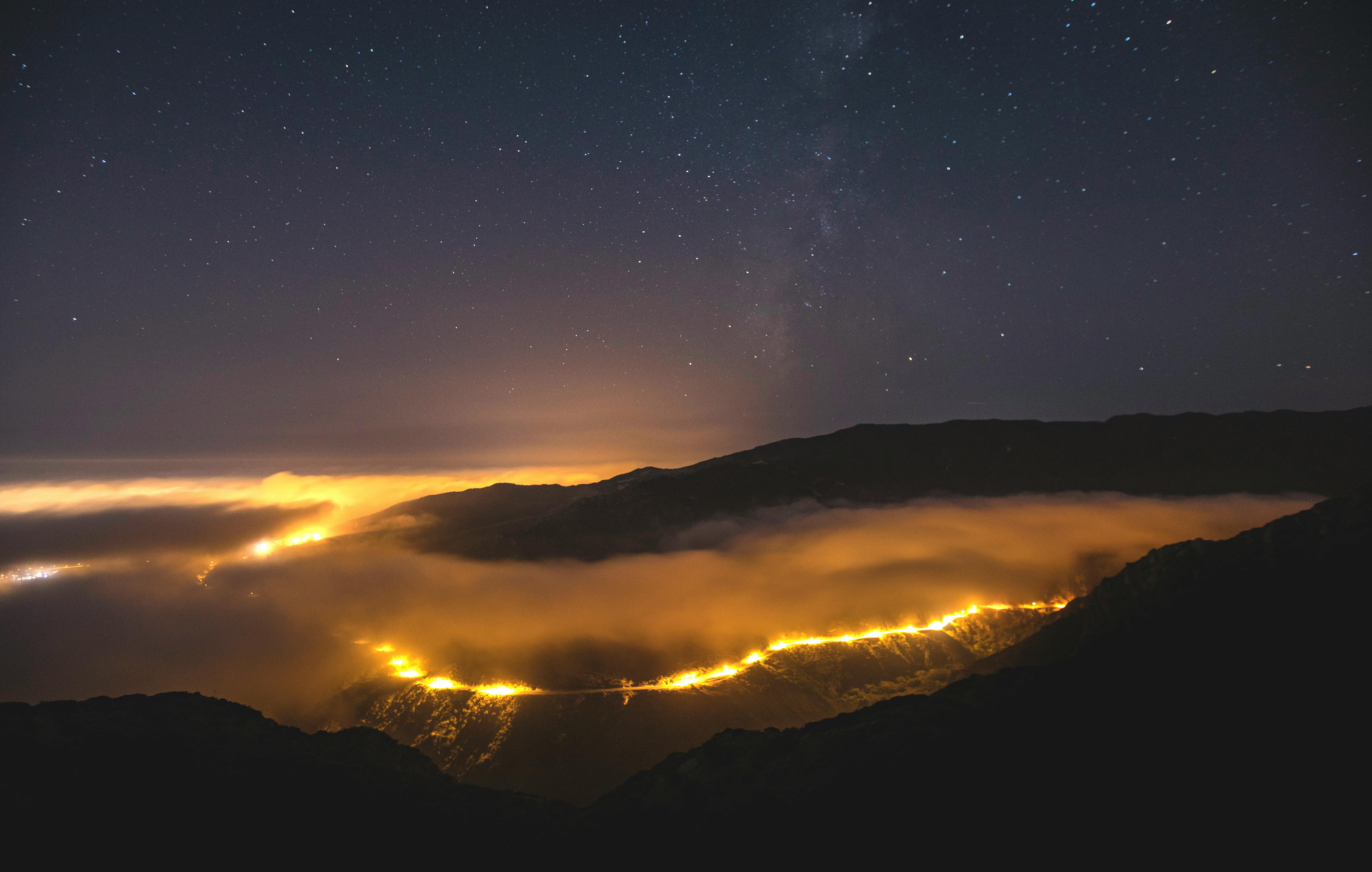 Stunning Night Sky Over Mountain Fire Line