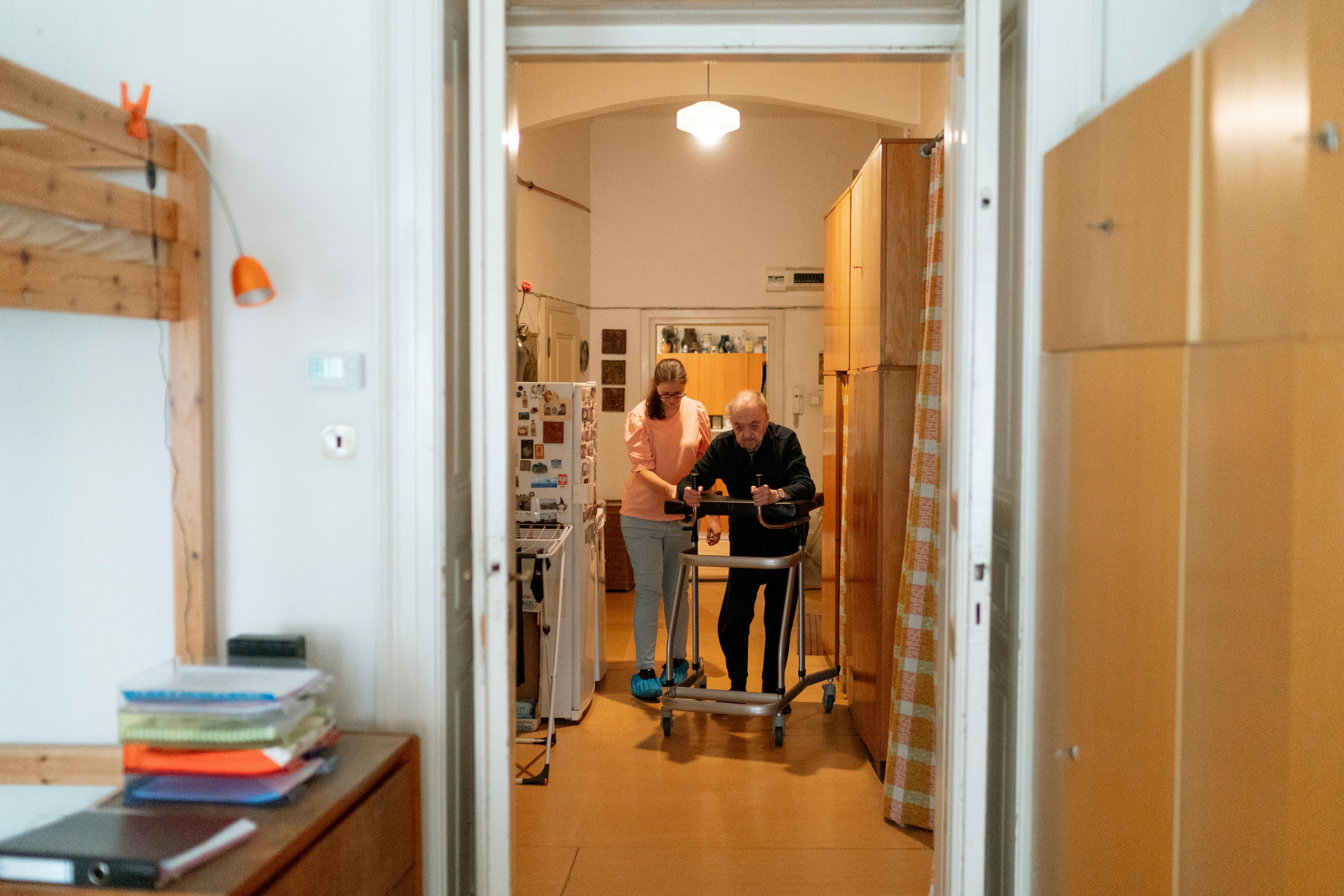 Elderly Care Routine in a Cozy Home Setting