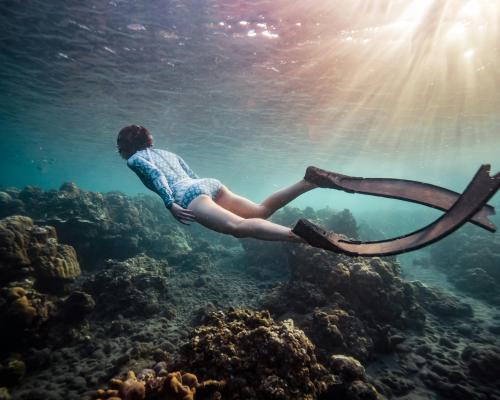 scuba diver over coral reefs